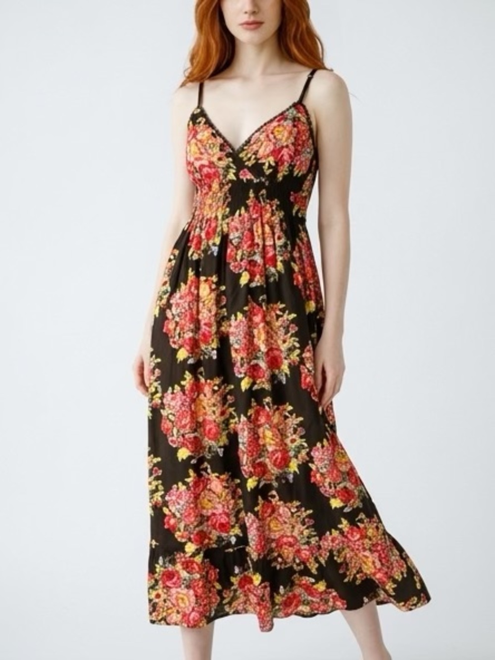 Speed Control Dark Brown Maxi Dress with Pink & Yellow Floral Print